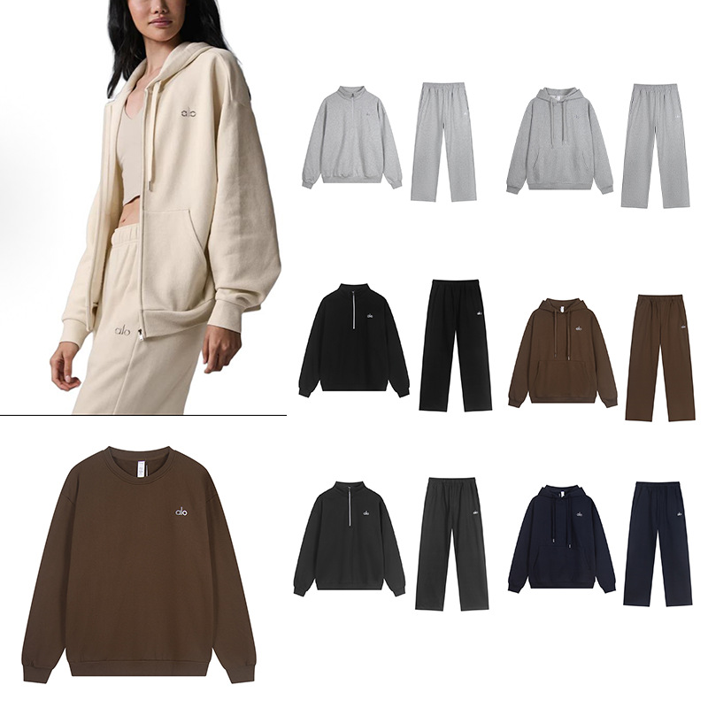 外贸热卖正确版alo毛圈磨毛重磅卫衣连帽卫衣宽松休闲拉链套装