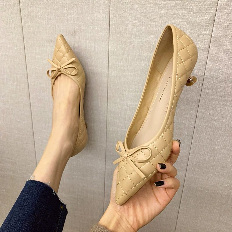 Туфли-лодочки для женщин, 3 см каблук, пружинная pointed-toe модель, низкий каблук, мода