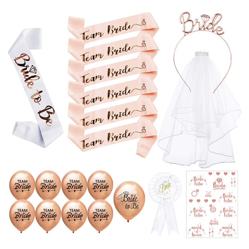 Bachelor party ceremonial band bride to be shoulder strap wedding party veil headband bracelet suit