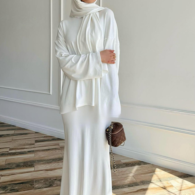 In-Stock 2025 Spring New Cross-Border Everyday Versatile Foreign Trade Women's Long-Sleeve Skirt Long Dress Fashion Set