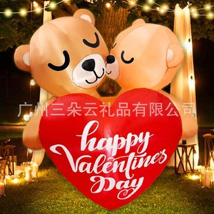 Cross-Border Valentine's Day Inflatable Couple Bear with Heart Inflatable Outdoor Courtyard Ornaments Led Light-Emitting Cartoon Decoration