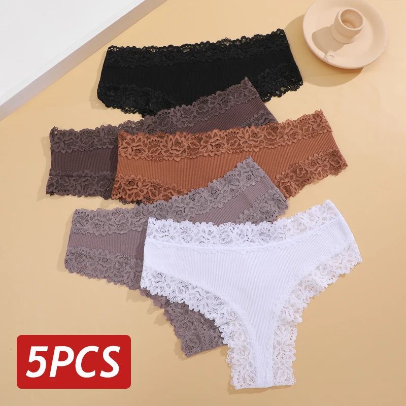 5 ピース/セット女性レースシームレス綿パンティーセクシーなブラジリアン P|undefined
