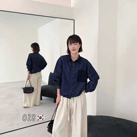 2026秋季新款小花印花贴布口袋长袖衬衫抽绳休闲百搭上衣