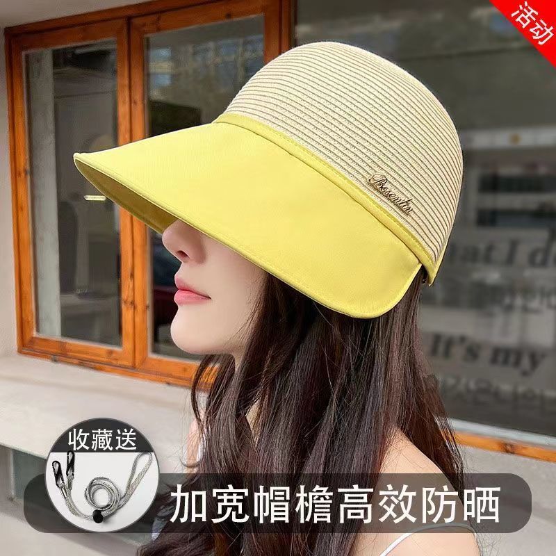 Verano sombrero de sombrero solar sombrero de pescador cúpula sombrero de mujer sombrero de gran brillo para mostrar la cara sombrero pequeño sombrero de protección solar sombrero de paja casual de moda
