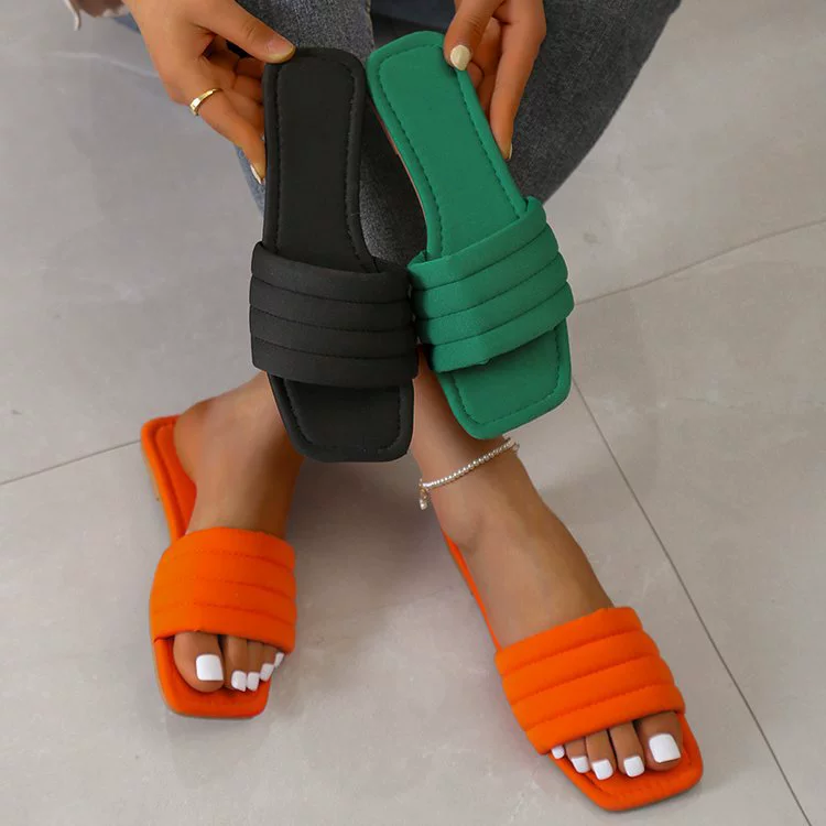 Внешняя торговля оптом сандалии с одним словом женские плюс размер 43 пляжные сандалии в европейском и американском стиле однотонные Квадратные каблуки на низком каблуке сандалии конфетного цвета