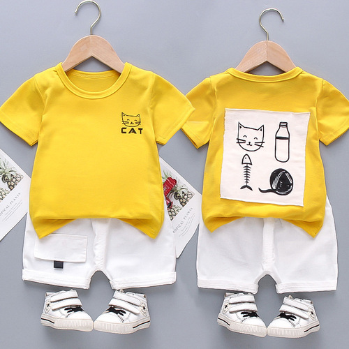 Summer T-shirt and Short Pants Set for Baby Boys (1-3 years old) - Stylish Two-Piece Outfit