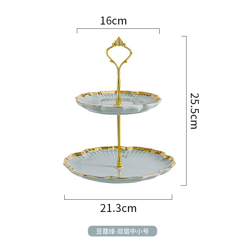 Nordic Golden Edge Light Placa de pastel de lujo moderna sala de estar mesa de café hogar plato de fruta multi-capa merienda postre decoración de la Mesa