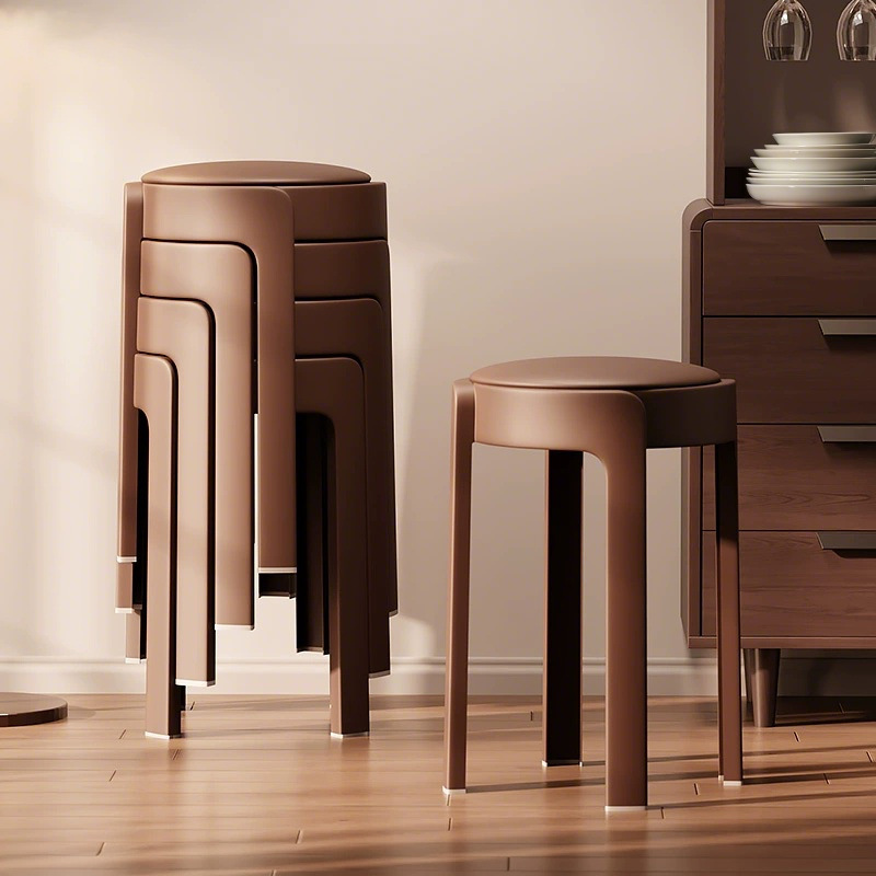 Taburete de plástico blando para uso doméstico, grueso, fuerte y duradero, taburete redondo apilable, silla de respaldo de mesa de comedor ligera y lujosa