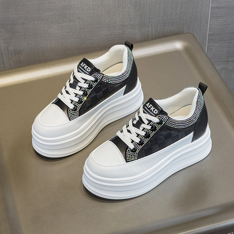 Breathable universal white sneakers platform with rhinestones made…