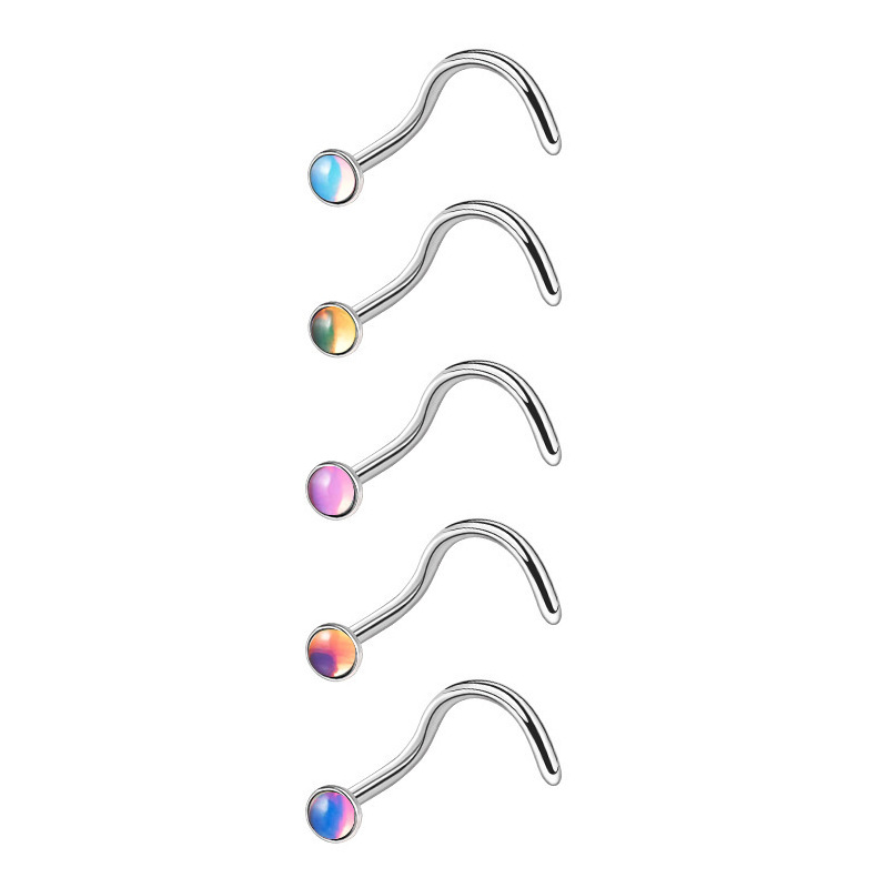 Oil Drip Gradient Color Stainless Steel 20G Fashion C Lip Ring S Stud L Rod Nose Jewelry Piercing Accessories_voghion.com