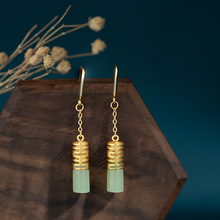 古法金双喜耳环女简约国潮民族风仿和田玉宫廷风长款耳坠耳饰批发