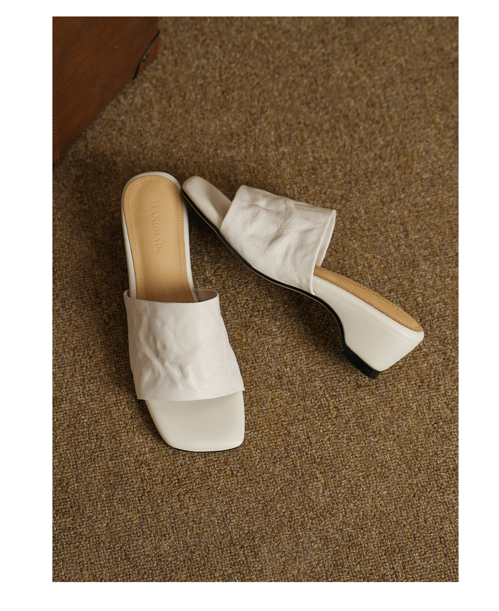 Sandal nữ da cừu lộ ngón chân quai chữ V phong cách Hàn Quốc — đen chi tiết 12