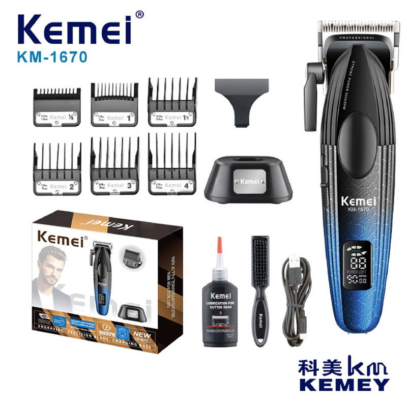 Kemei tijeras eléctricas de alta velocidad tijeras de corte de pelo profesional tijeras de corte de pelo digital eléctricas con base de carga KM - 1670