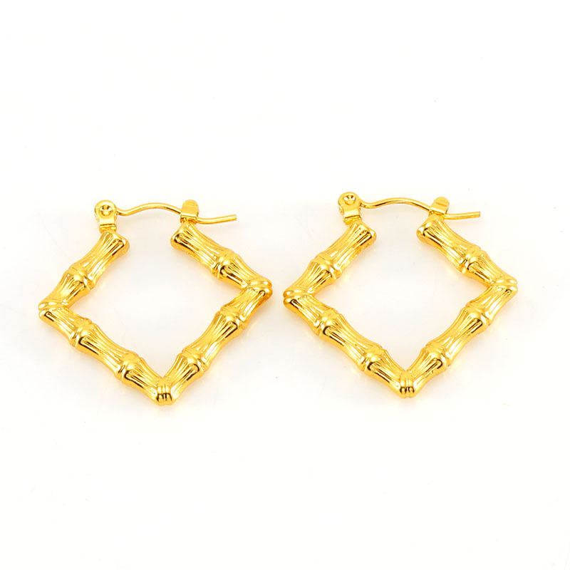 Europeo y americano retro Otoño e Invierno bambú textura pendientes nicho diseño temperamento geométrico en forma de U cuadrado pendientes de acero inoxidable