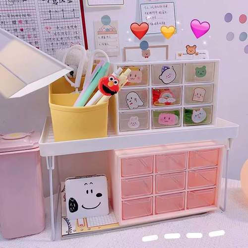 ins Jiugongge dust-proof drawer-type storage box transparent dormitory desktop student organizing stationery box jewelry storage