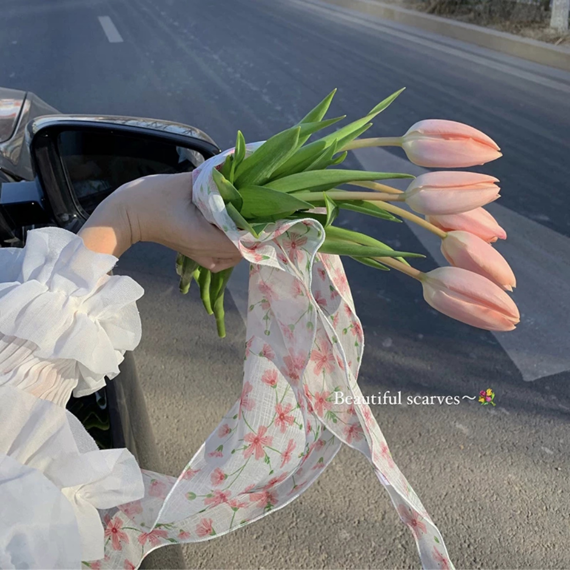 Fiestas de color bufandas de seda de flores cortadas correa de cabello para mujeres protector solar bufandas de playa de arena de sombra de sol nuevo tipo