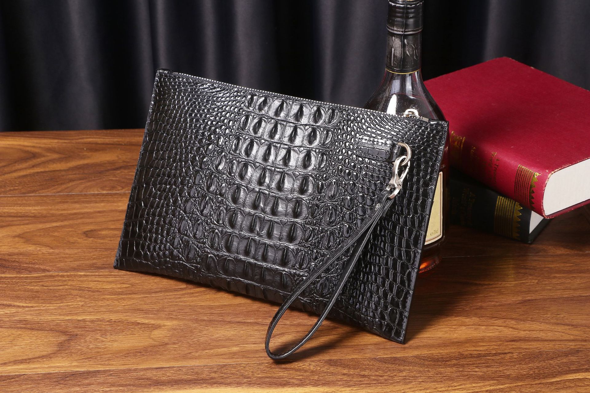 Túi clutch nam da silicon vân cá sấu dáng mỏng phong bì công sở chi tiết 3