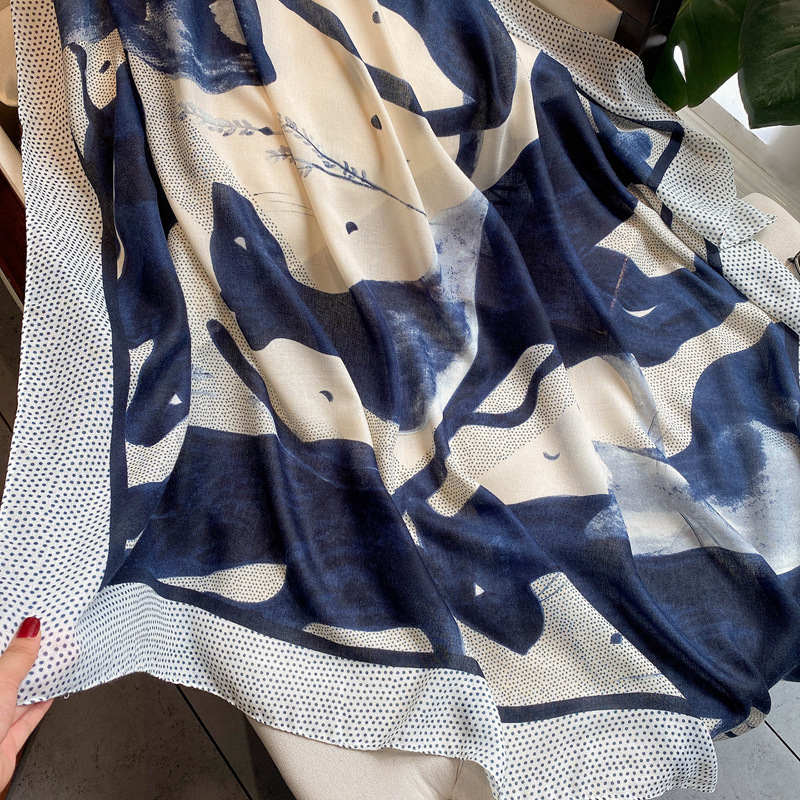 Japonés romántico planta flor impresión algodón y lino sensación de la mano bufanda cuadrada grande viaje artístico chal bufanda de seda 135*135cm