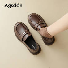 奥古狮登棕色厚底乐福鞋女2025新款秋季粗跟单鞋巨好看英伦小皮鞋