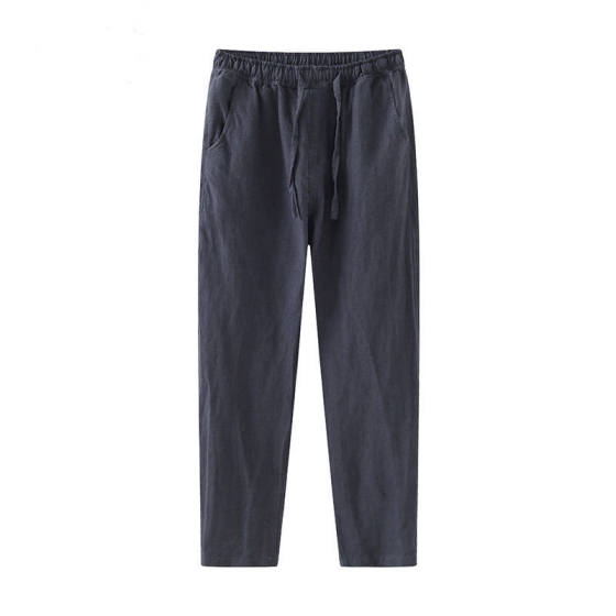 100 Pure Linen Pants Men's Summer Thin Cropped Pants Solid Color All-match Casual Pants Chinese Style Linen Pants Men