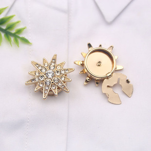 New Rotating Metal Button Full Diamond Six-Pointed Star Flower Shirt Collar Button Decoration DIY Personalized Suit Badge Accessories