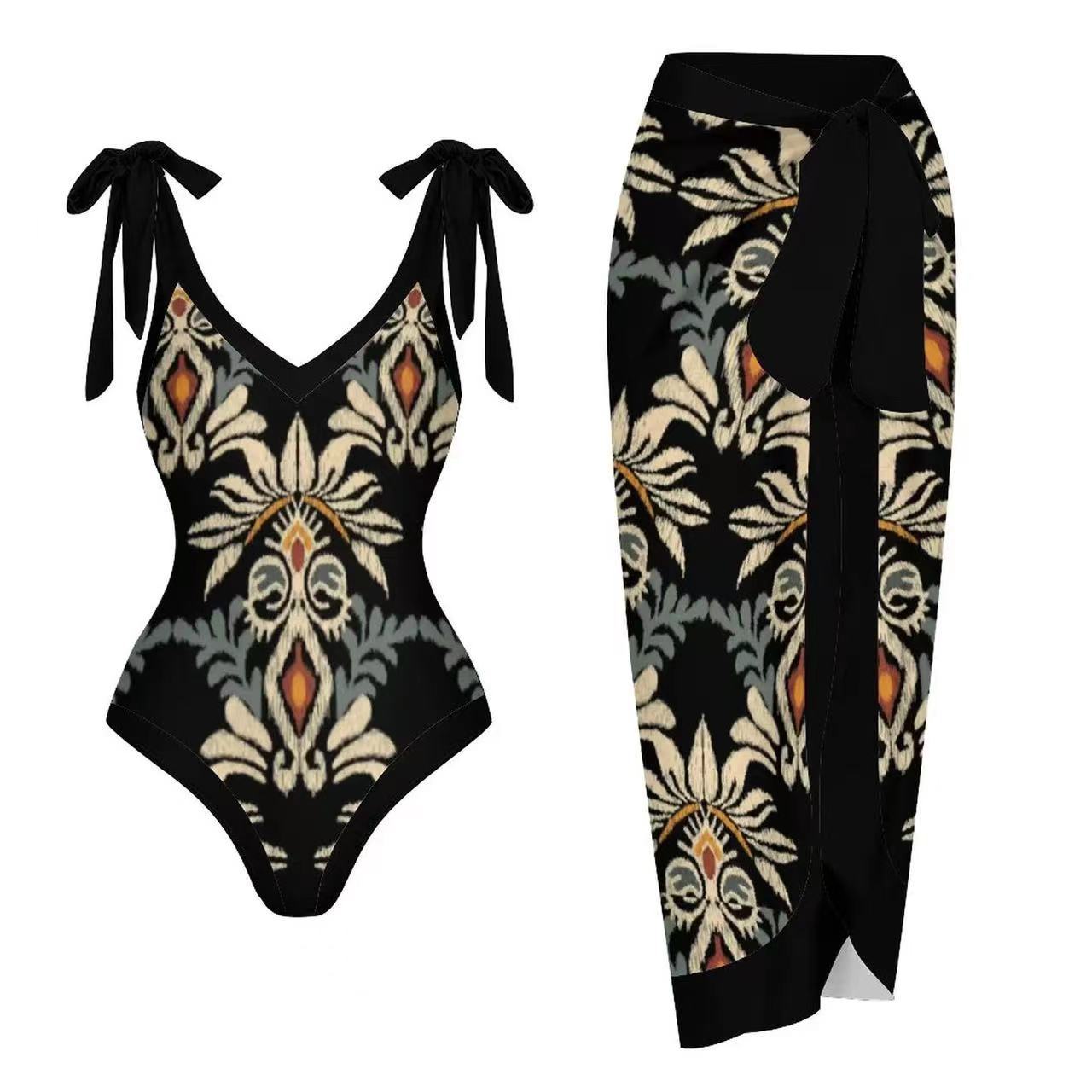 Women's Classic Style Printing Solid Color 2 Pieces Set One Piece Swimwear display picture 1