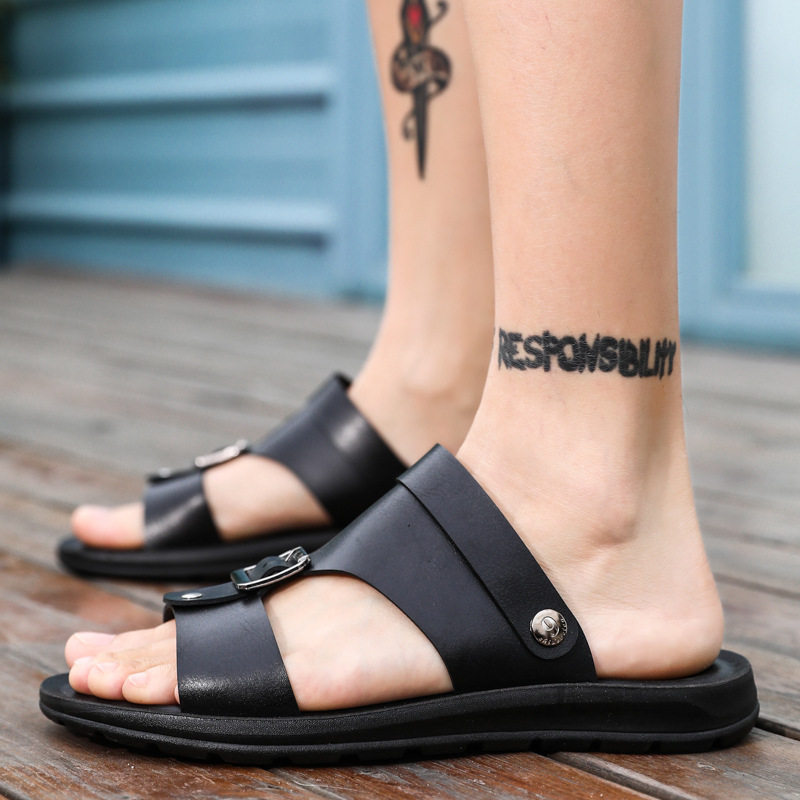 Dép sandal nam quai ngang hở ngón thoáng khí kiểu Hàn Quốc đi biển và dạo phố — Màu trắng, Đen toàn bộ, Đỏ rượu