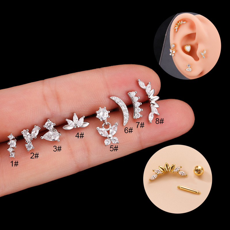 Nuovo doppio testa vite in acciaio inox asta spessa orecchio farfalla zircone orecchini a bottone orecchini puntura singolo_voghion.com