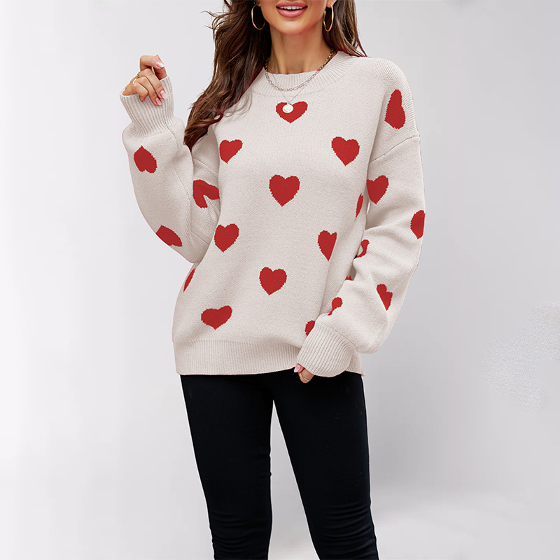 Suéter de Punto para Mujer, Diseño de Corazón para el Día de San Valentín, Estilo Europeo y Americano, Invierno 2025, Talla Grande, Holgado, Transfronterizo