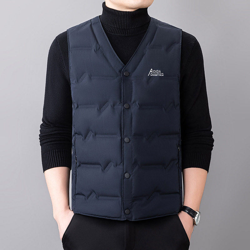 White Duck down Warm V Neck down Men's Vest 2025 Winter Versatile Inner Wear Vest Dad Vest for Men