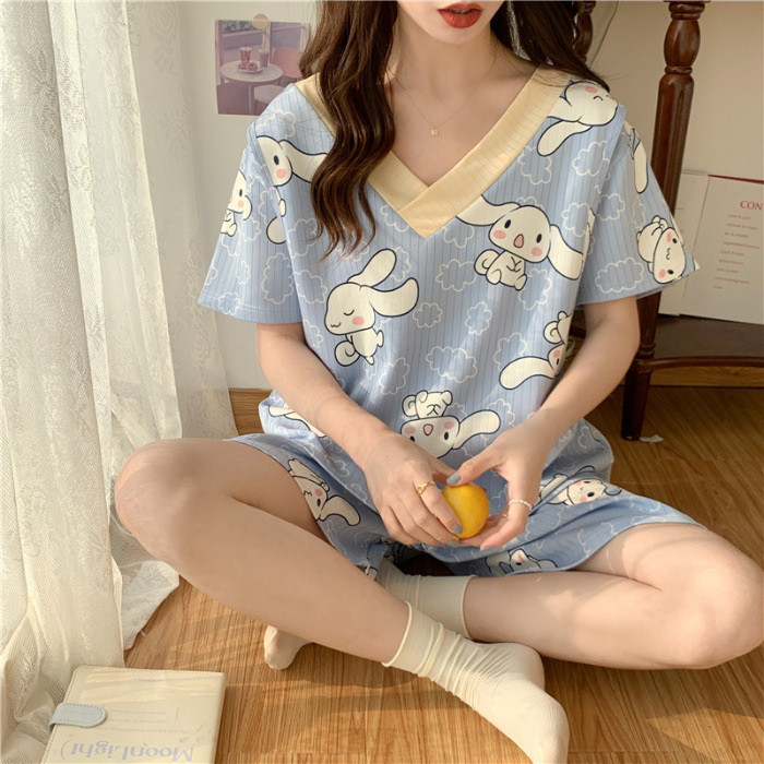 Suit for Women Summer Korean Style Spring and Autumn Student Short-Sleeved Home Clothes Cute Cartoon Loose Pregnant Women's Pajamas for Women Summer