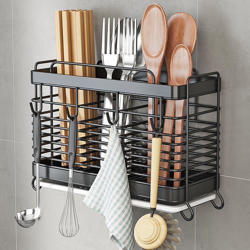 Stainless steel kitchen chopstick barrel knife and fork storage box multi-functional drain rack wall-mounted chopstick cage household