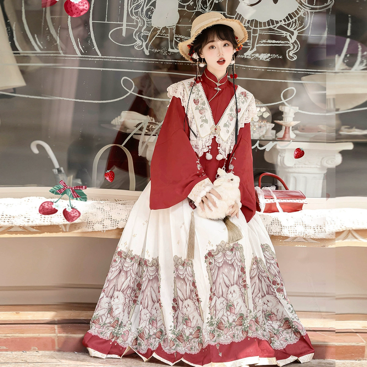Yimengge Оригинальная клубника и кролик Hanfu женский стиль китайский элемент