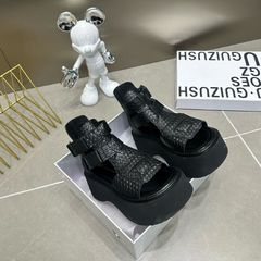 厚底涼鞋女2024夏季新款皮帶扣羅馬涼鞋松糕厚底高幫馬丁靴涼靴女