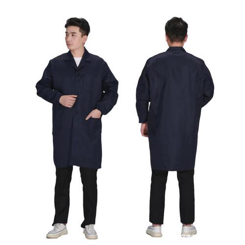 Custom-made blue lab coats, long-sleeve workwear, dust-proof coveralls, porter safety uniforms, and long gowns—customizable with printed logos.