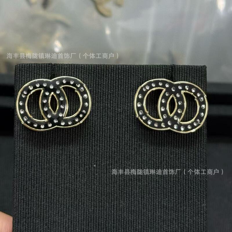 新款香家法式花朵名媛宫廷光面镶钻字母珍珠耳钉耳环耳饰品潮|undefined
