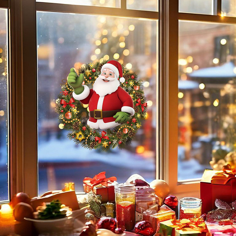 クロスボーダー配送サンタクロースガーランドクリスマスガラス窓背景装飾両面印刷シームレスウィンドウステッカー|undefined