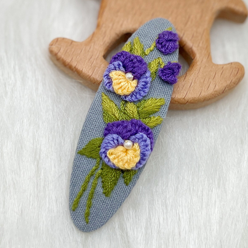 Lu bordado lindo gato perla coreano pinzas de pelo hechas a mano diy bordado creativo para chicas rotas flores pinzas de pelo lateral