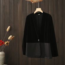 中老年女装真丝丝绒拼醋酸西装外套气质时尚优雅一粒扣西服女春季