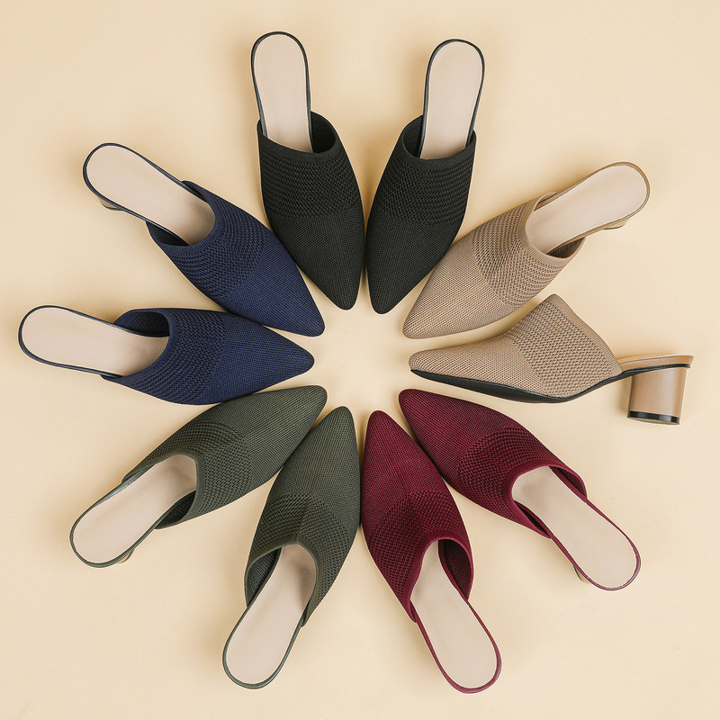 669 Foreign Trade Cross-Border Closed-Toe Backless Sandals 5cm Pointed Deep-Cut Fabric Slip-On Casual High Heels for Women Mid-Heel 669 Foreign Trade Cross-Border Closed-Toe Backless Sandals 5cm Pointed Deep-Cut Fabric Slip-On Casual High Heels for Women Mid-Heel
