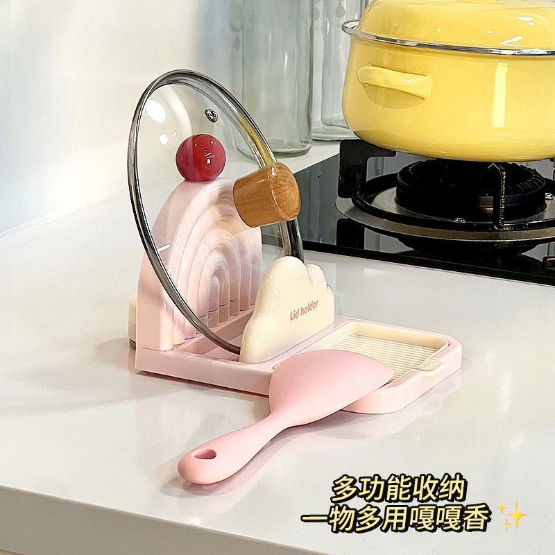 キッチン鍋蓋棚吸盤台面鍋蓋置き器まな板まな板鍋シャベルスプーン水切り二重物置棚|undefined