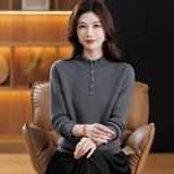 时尚花边拼接半高领针织衫内搭秋冬新款套头毛衣女打底一体绒上衣，女装针织衫/毛衣，妃慕昵服饰