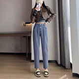 120-350斤大码女装胖mm秋季宽松高腰显瘦牛仔裤直筒阔腿裤子松紧，女装牛仔裤，变形策服饰