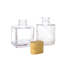 Source Factory Square Bamboo Pattern Lid Perfume Bottle Simple Bamboo Perfume Lid Spray Glass Bottle Container Packaging Material