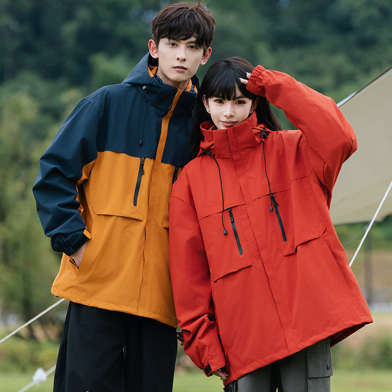 Outdoor three-in-one detachable assault clothing couple graphene mountaineering clothing men's and women's travel team printed LOGO