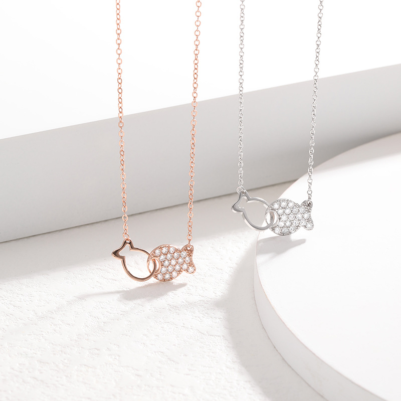 S925 plata esterlina Piscis collar Luz de lujo personalidad nicho diseño alto grado colgante clavícula cadena chapado en oro rosa