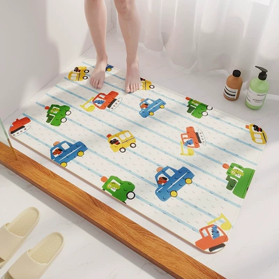 Bathroom Anti-Slip Mat, Shower Mat, Kidsren's Bath Mat, Anti-Fall Waterproof Pvc Mat, Bathroom Floor Mat (Avtomobil döşəmə paspasları) - striped-car-4070cm