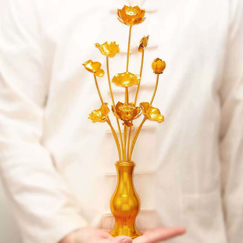 Новая позолоченная ваза для цветов Будды, золотые цветы для богов, искусственные цветы, вазы для буддийских залов, искусственные цветы лотоса, цветы лотоса для цветов