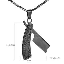 速卖通个性新款钛钢复古男士项链不锈钢理发师剃须刀吊坠嘻哈饰品