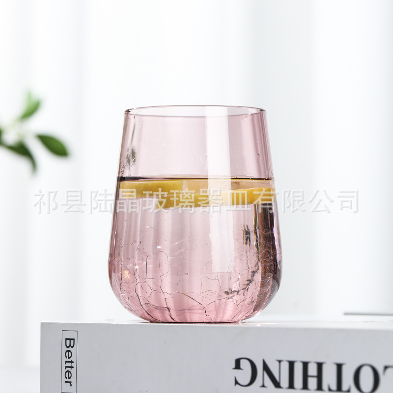 Lu Jing vidrio creativo taza de agua hogar whisky taza de jugo colorido Internet celebridad soplado hielo grieta taza de agua